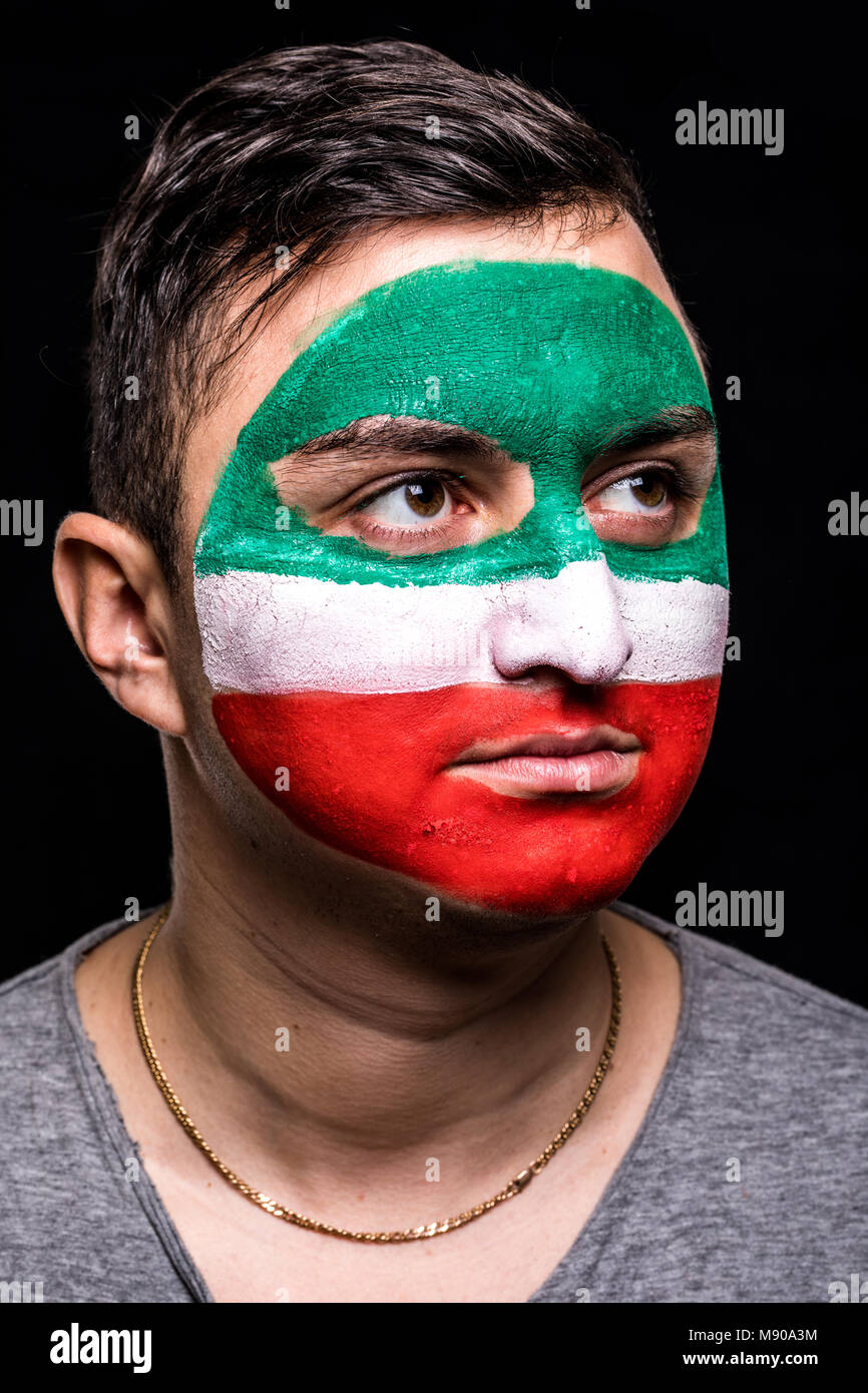 Portrait Of Handsome Man Face Supporter Fan Of Iran National Team
