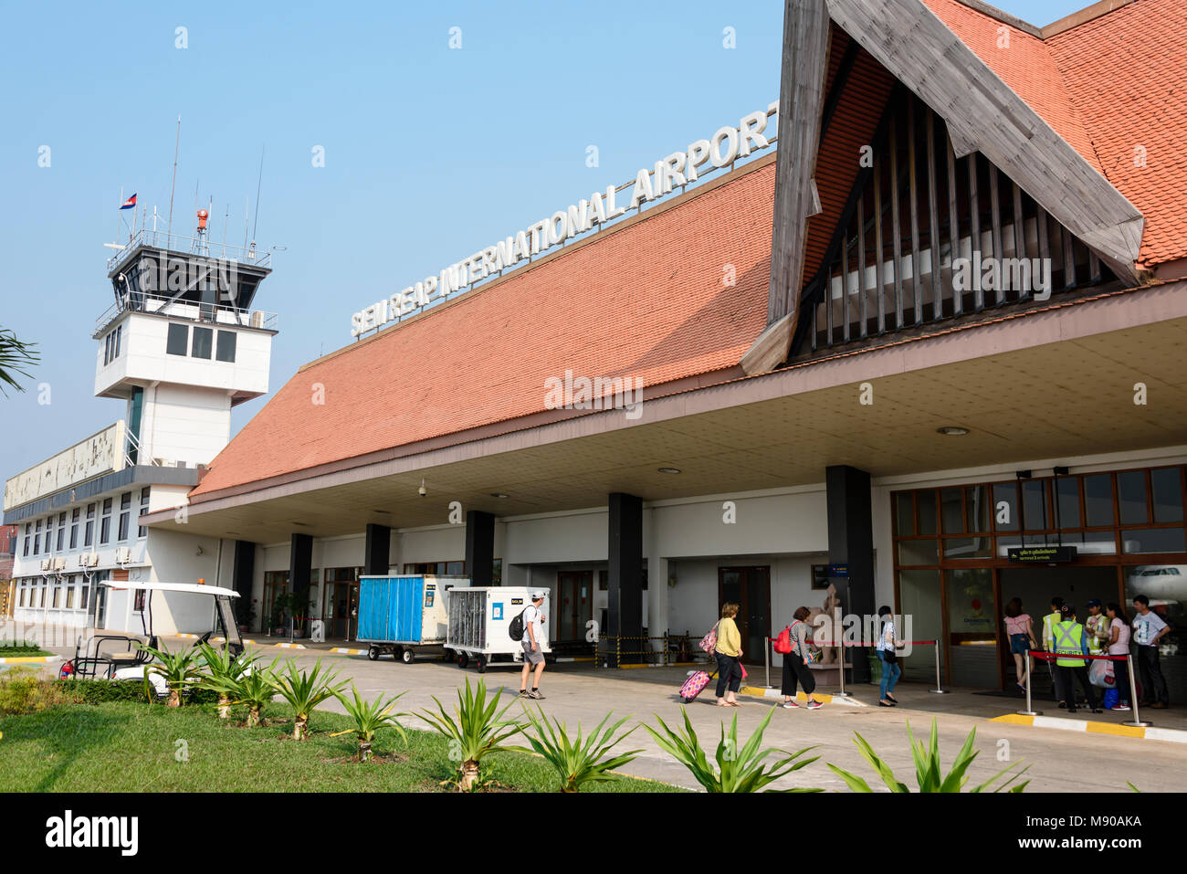Tourists arrive at Siem Reap International Airport, REP, VDSR, Siem Reap, Cambodia Stock Photo