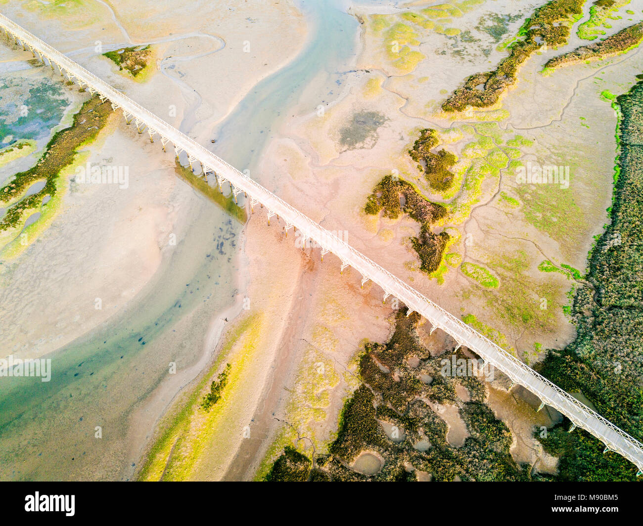 Pedestrian bridge over amazingly beautiful Ria Formosa in Quinta do
