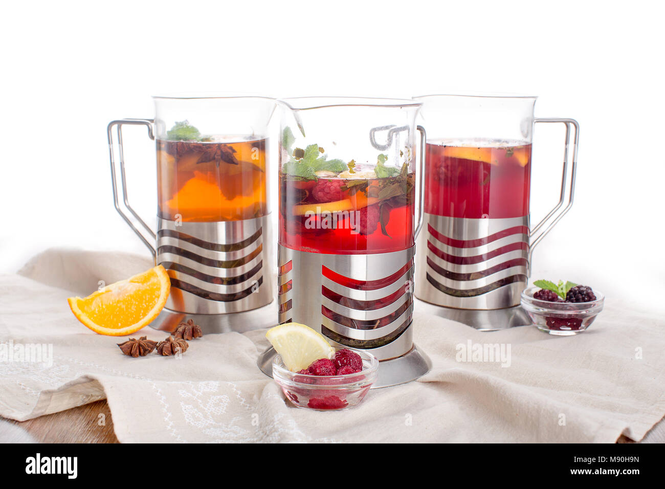 Citrus and berry brewed teas Stock Photo