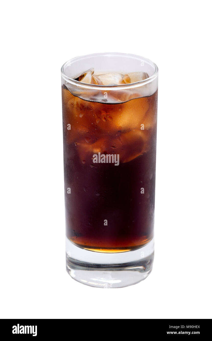 Glass of Coke cocktai ice cubes isolated Stock Photo