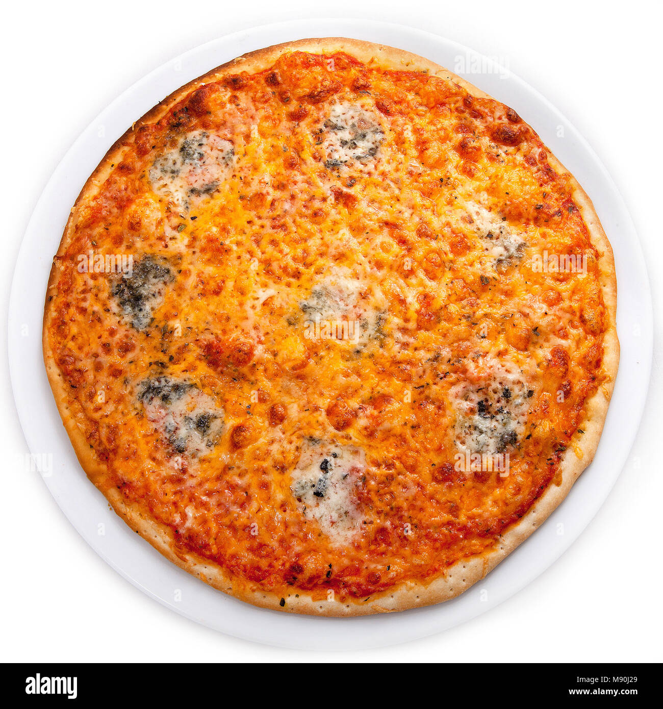 Four cheese pizza isolated Stock Photo Alamy
