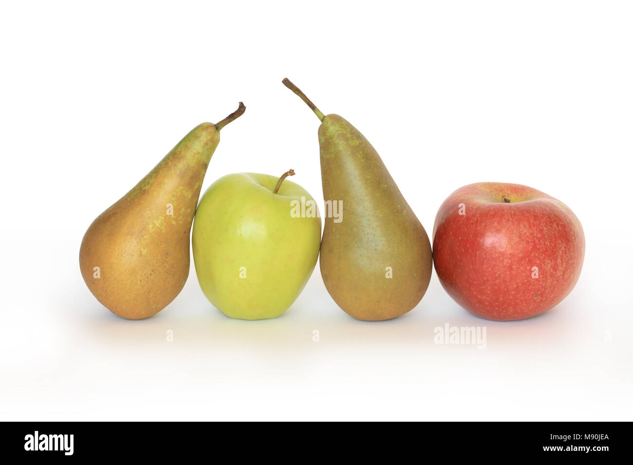 Two apples and two pears isolated on white background with clipping path Stock Photo
