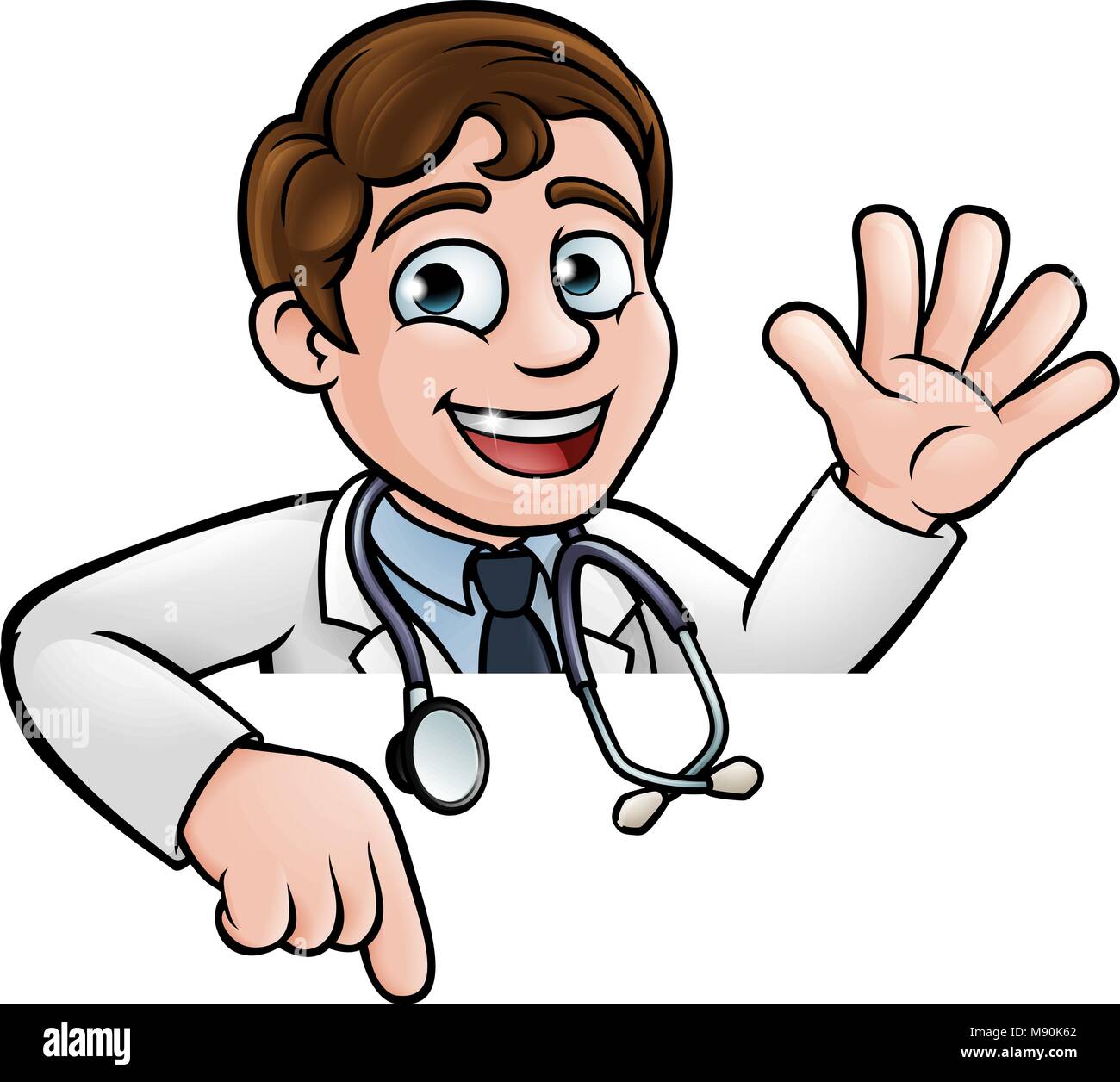Doctor Cartoon Character Above Sign Pointing  Stock Vector