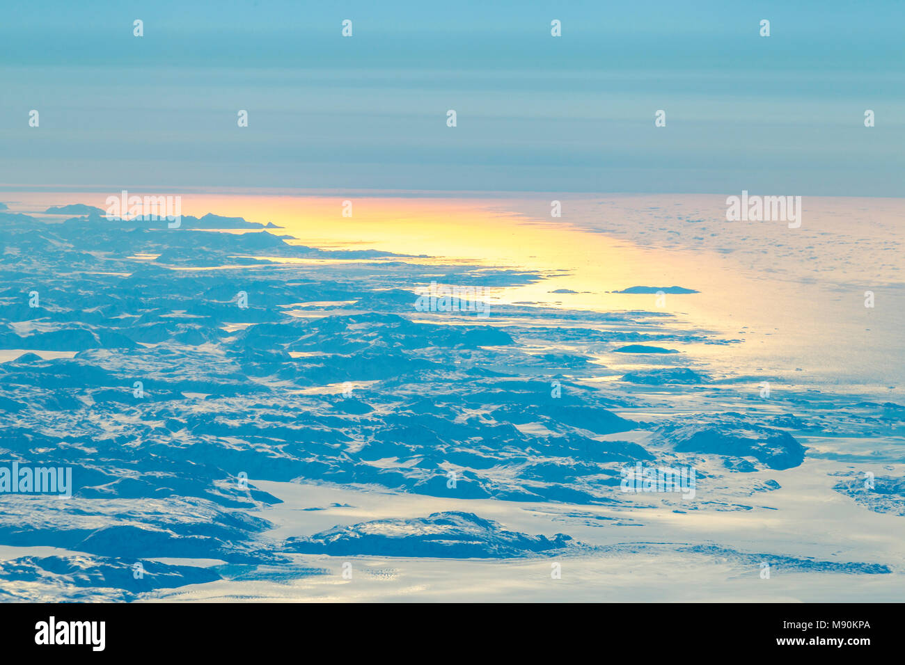 View from Virgin Atlantic on the way from Gatwick, North terminal to Las Vegas looking out of the window from 35,000 ft. Stock Photo