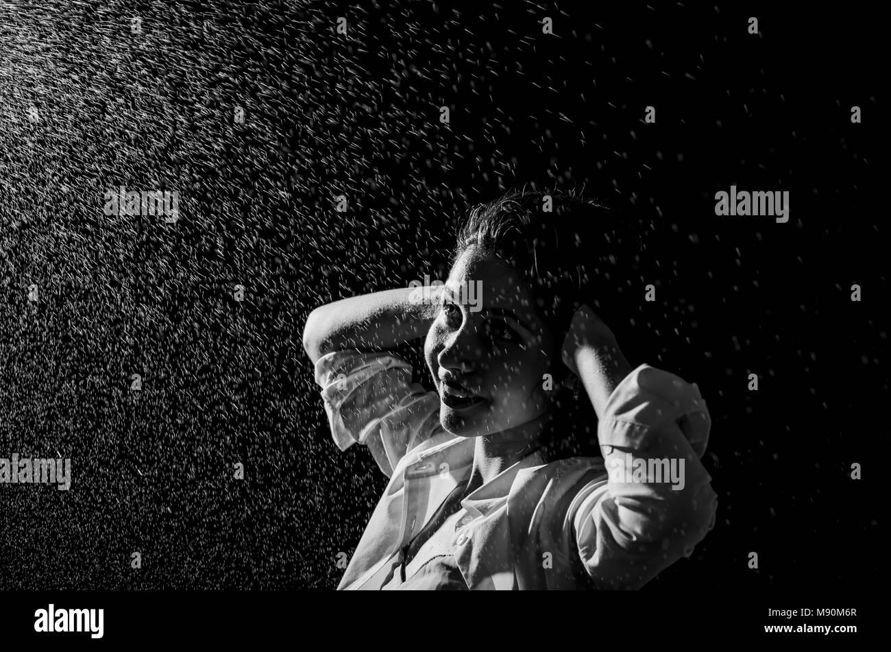 Woman water face splashing Black and White Stock Photos & Images - Alamy