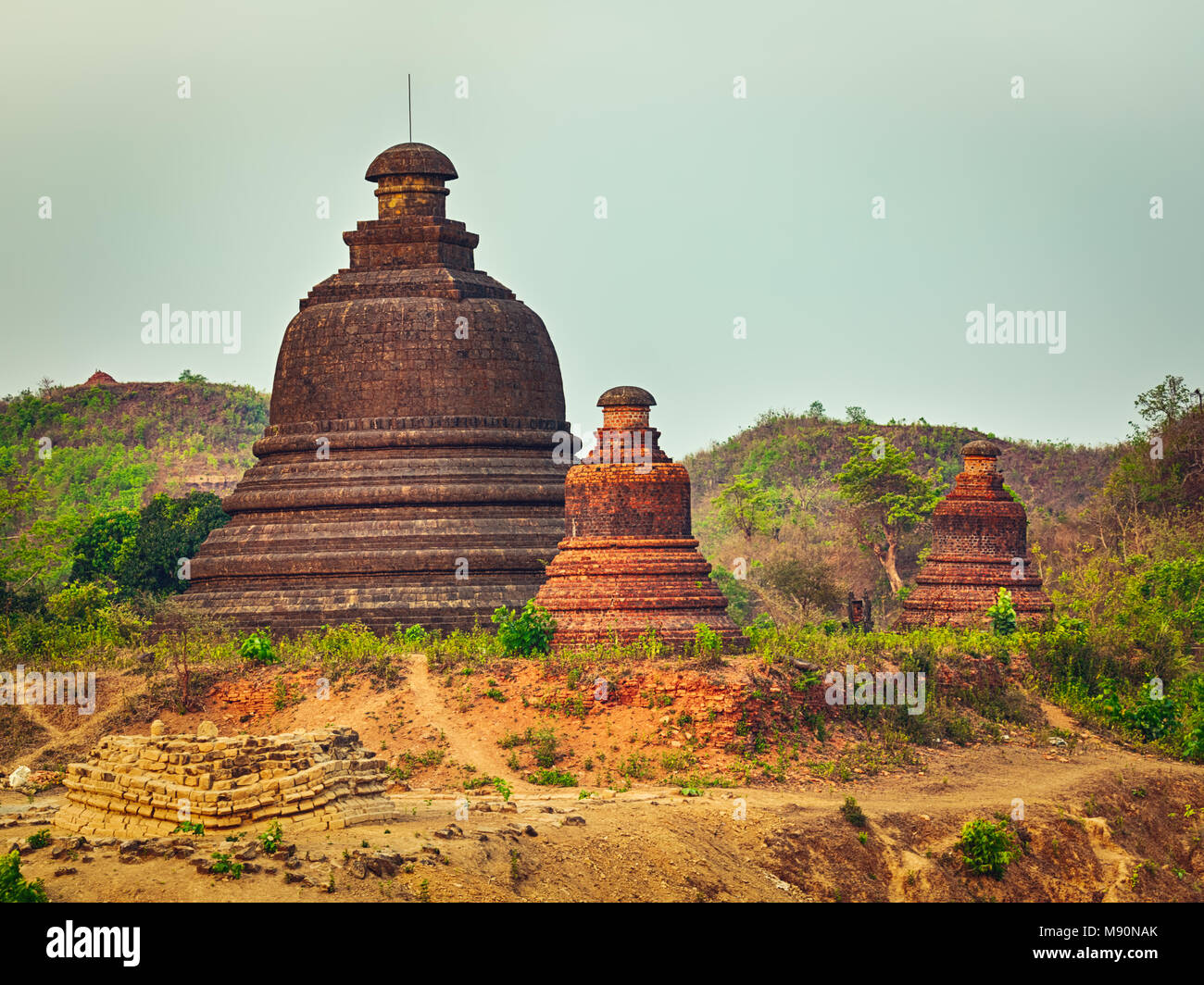Stupa in Buddhist temple, Mrauk U. Myanmar. Stock Photo