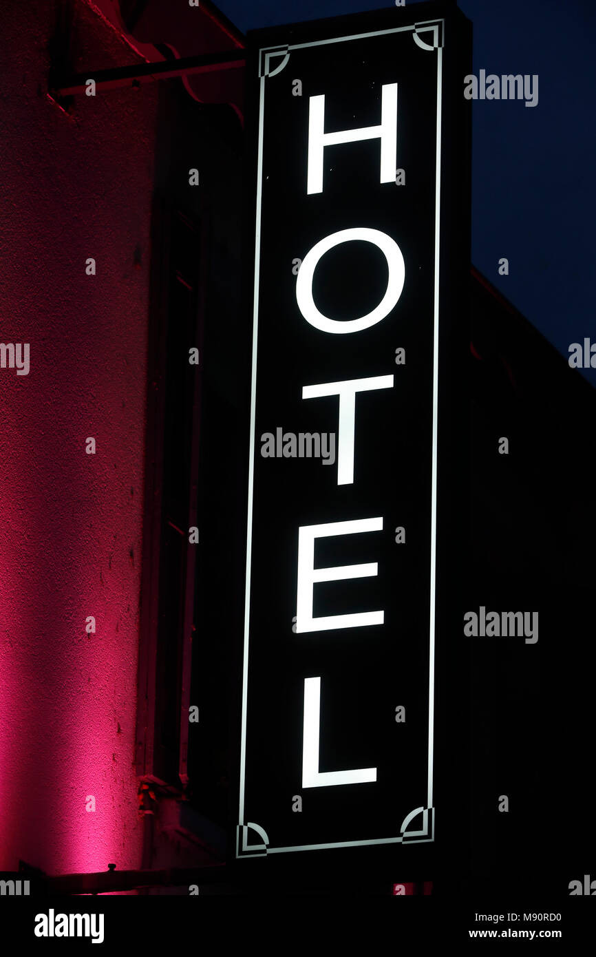 Hotel sign at night.  Strasbourg. France. Stock Photo