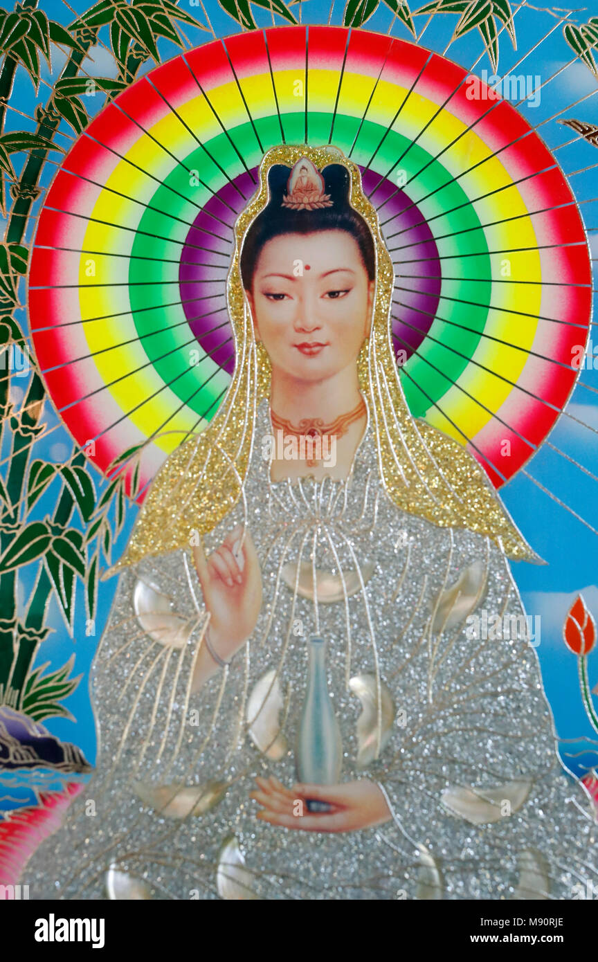 Tu An Buddhist temple.  Quan Am bodhisattva of compassion or goddess of Mercy. Stock Photo