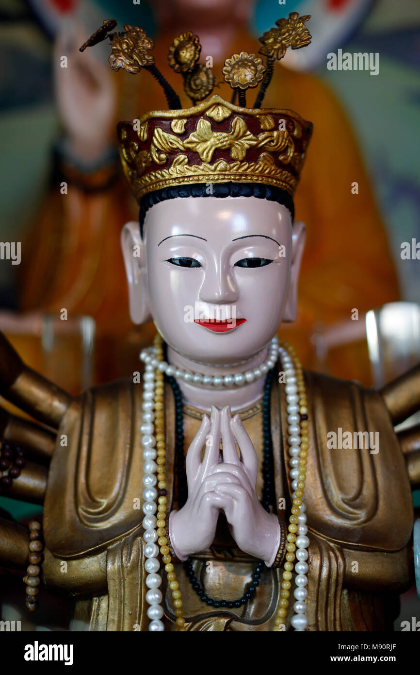 Tu An Buddhist temple.  Quan Am bodhisattva of compassion or goddess of Mercy. Stock Photo