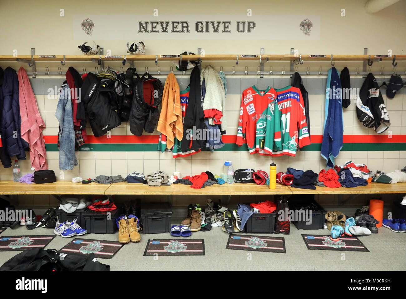 Ice Hockey. Locker room. Stock Photo