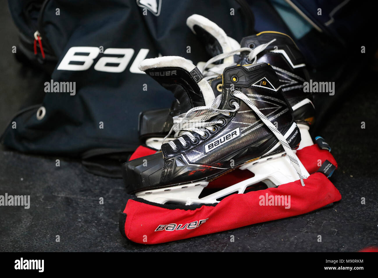 Ice Hockey. Locker room. Ice skates Stock Photo - Alamy