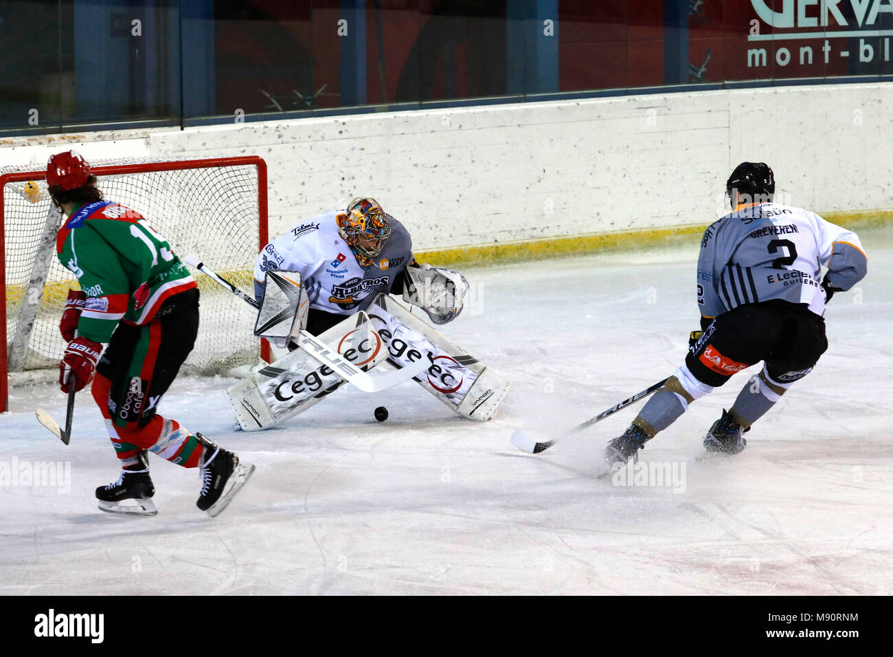 Ice Hockey.  Hockey team.  HC Mont-Blanc. Stock Photo