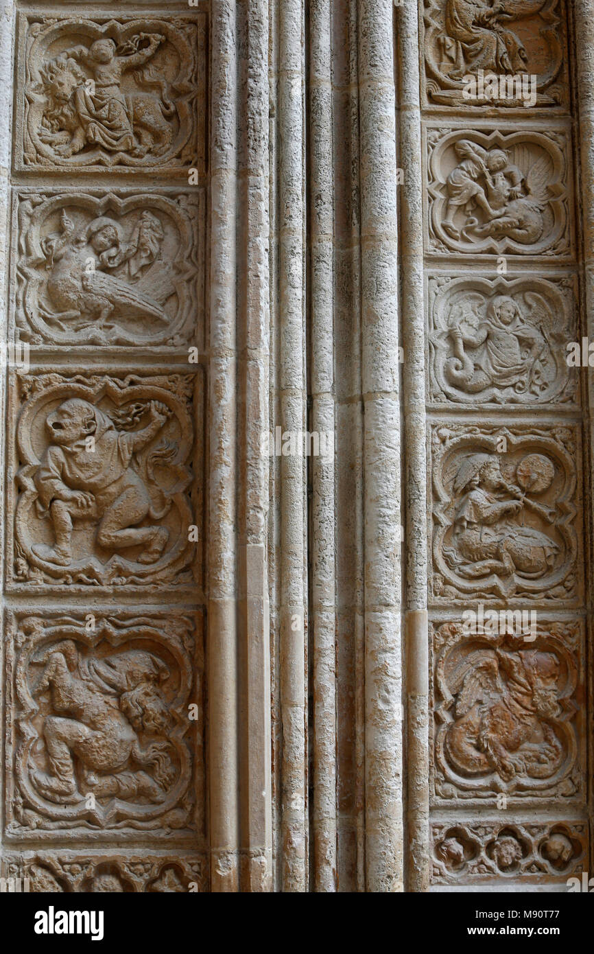 Notre-Dame cathedral, Rouen, France. Reliefs. Stock Photo