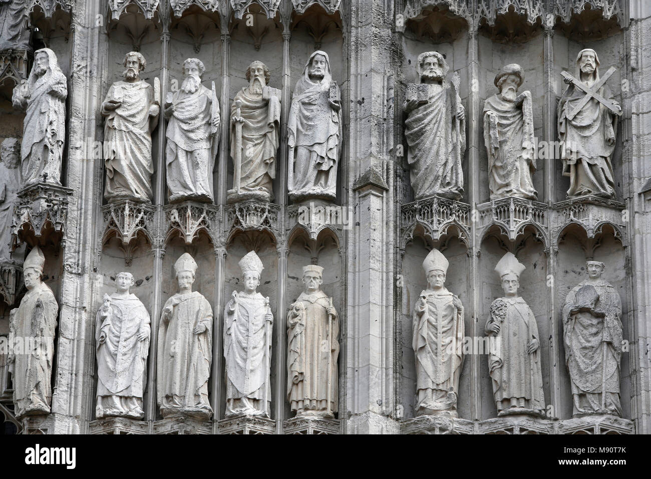 Notre-Dame cathedral, Rouen, France. Faade statues. Stock Photo