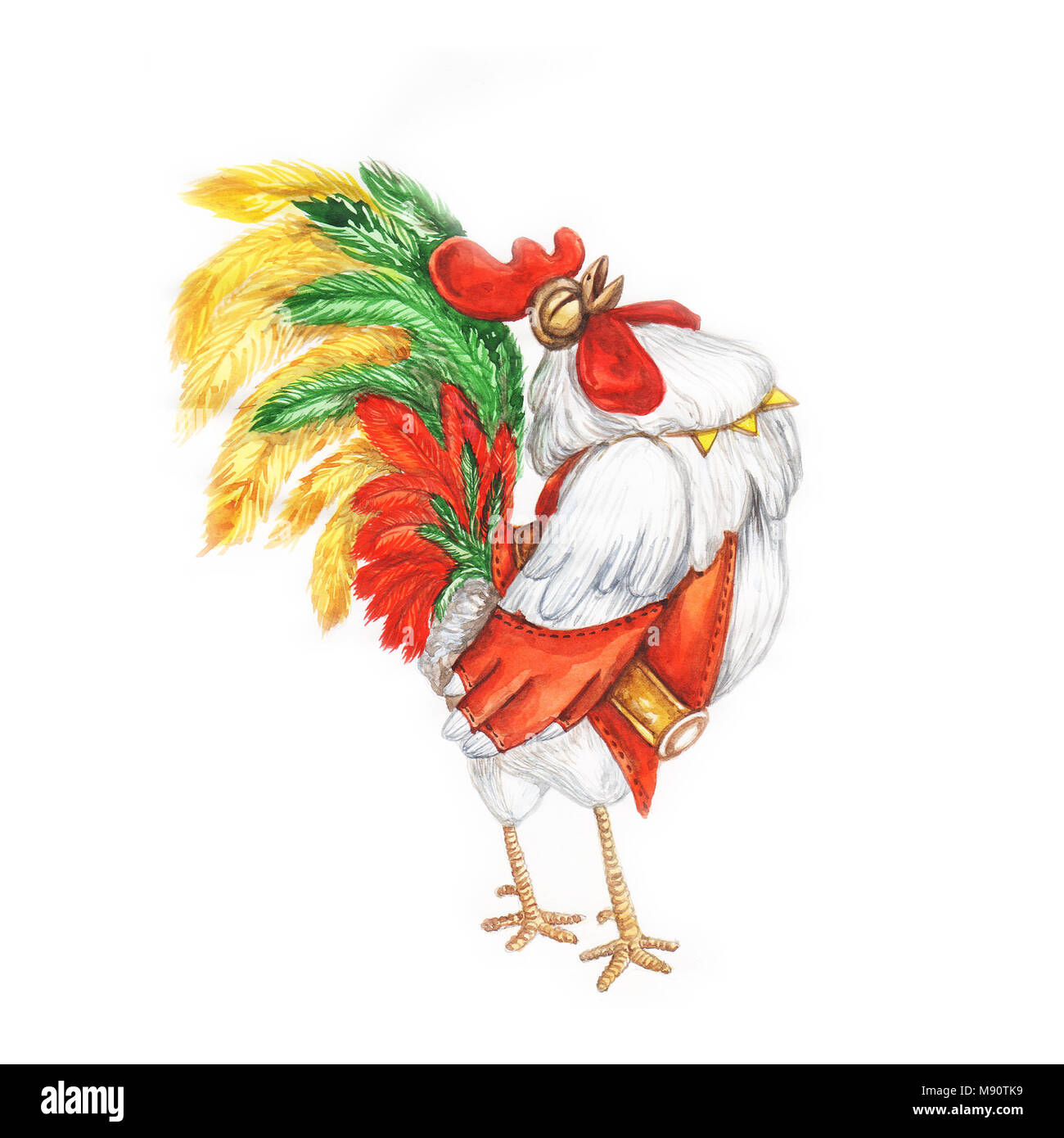 Singer Rooster Singer rooster. Bremen musicians. Hand drawn watercolor bright ...