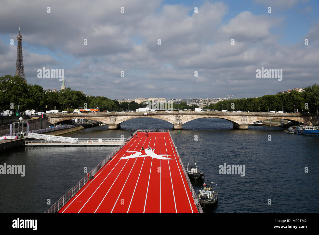 Racing track over the Seine river in Paris, France. Stock Photo