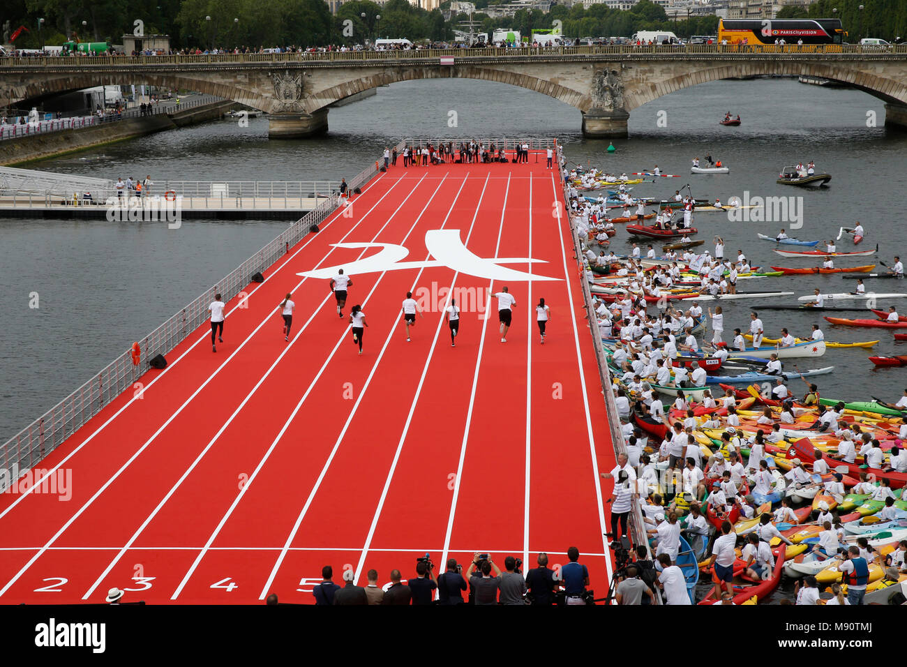 Racing track on the Seine river in Paris, France. Stock Photo
