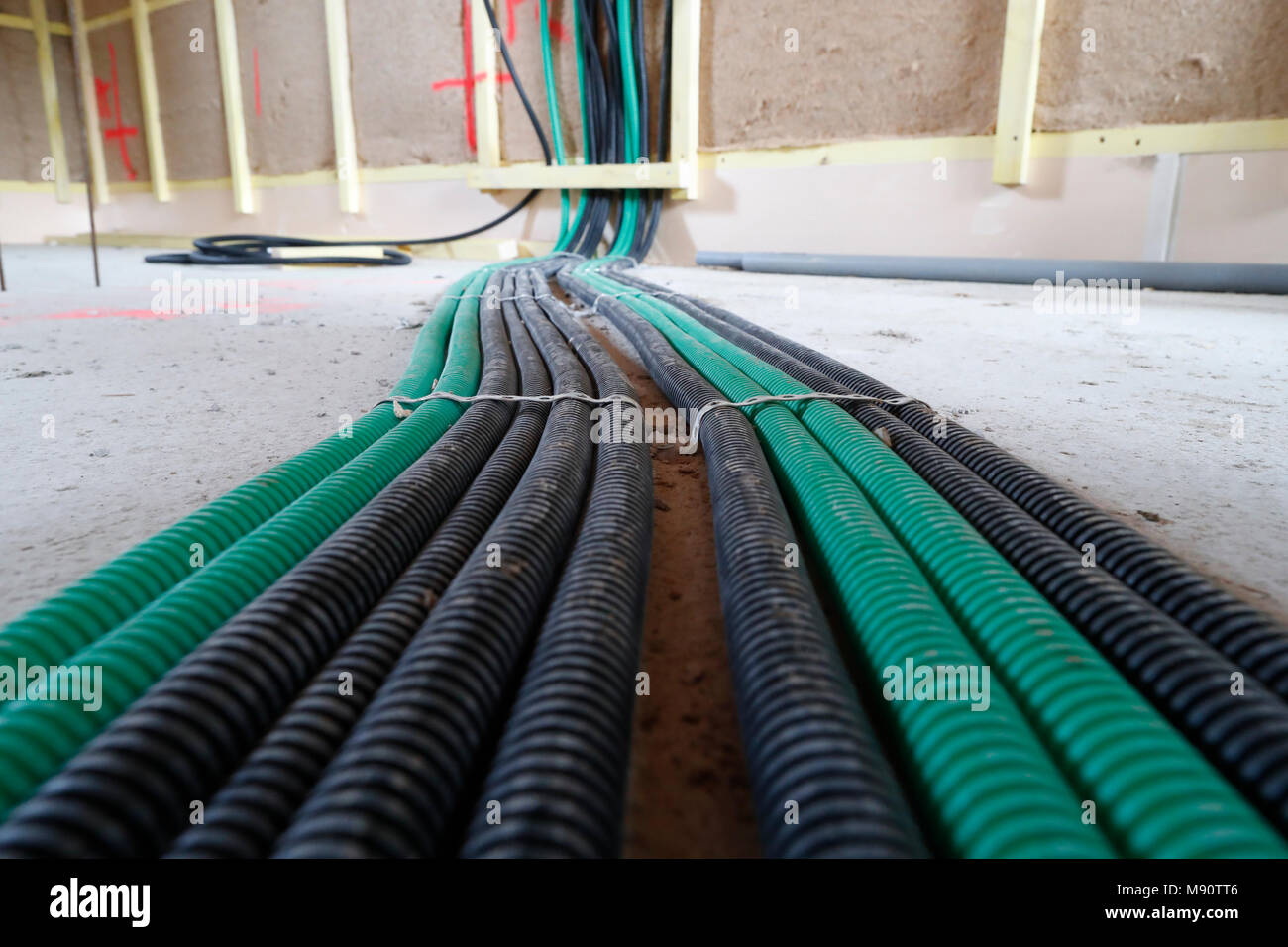 House under construction.  Cable protection. Stock Photo