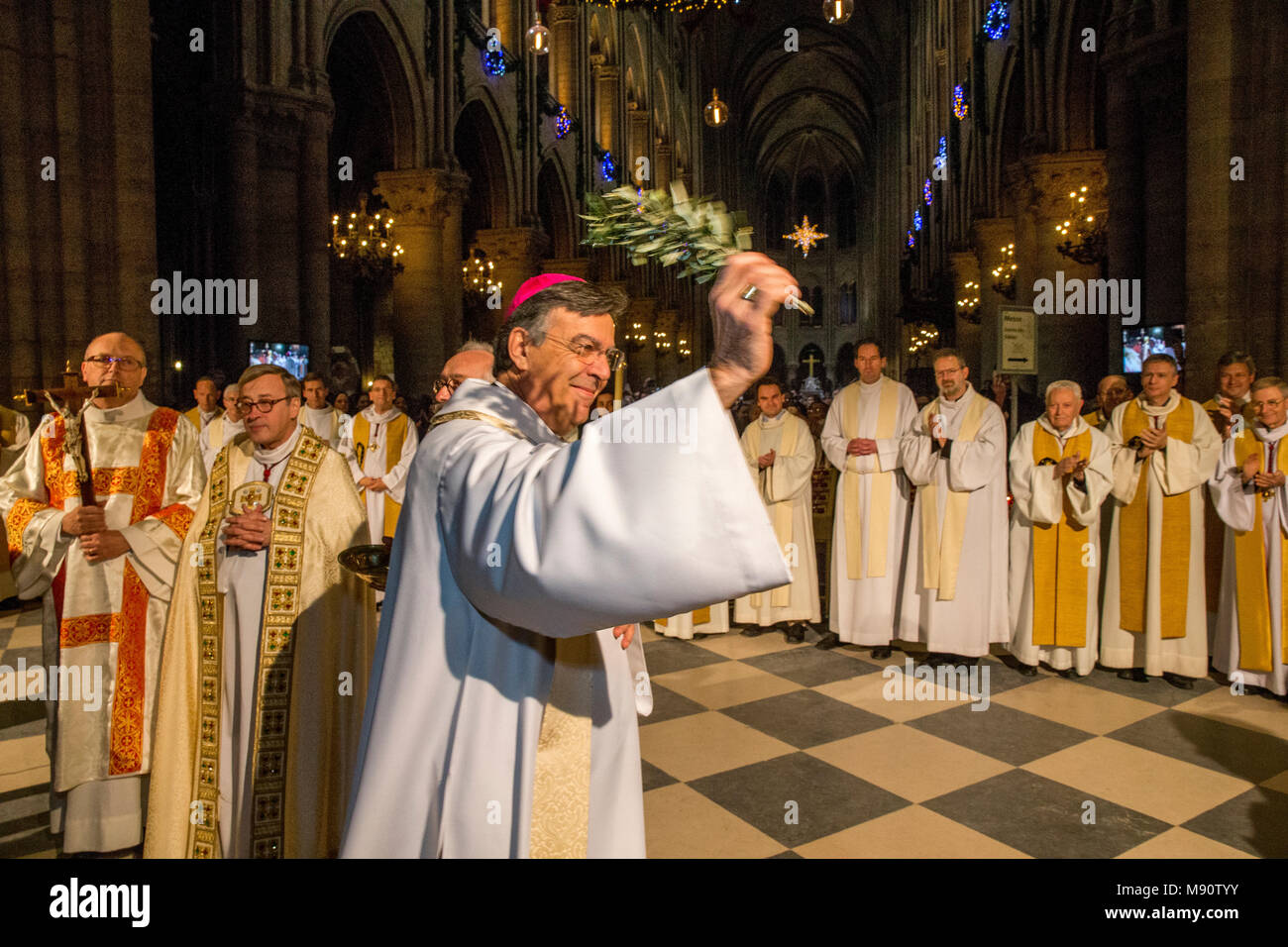 Paris, France. New Paris archbishop Michel Aupetit at Notre Dame de Paris cathedral, France. Stock Photo