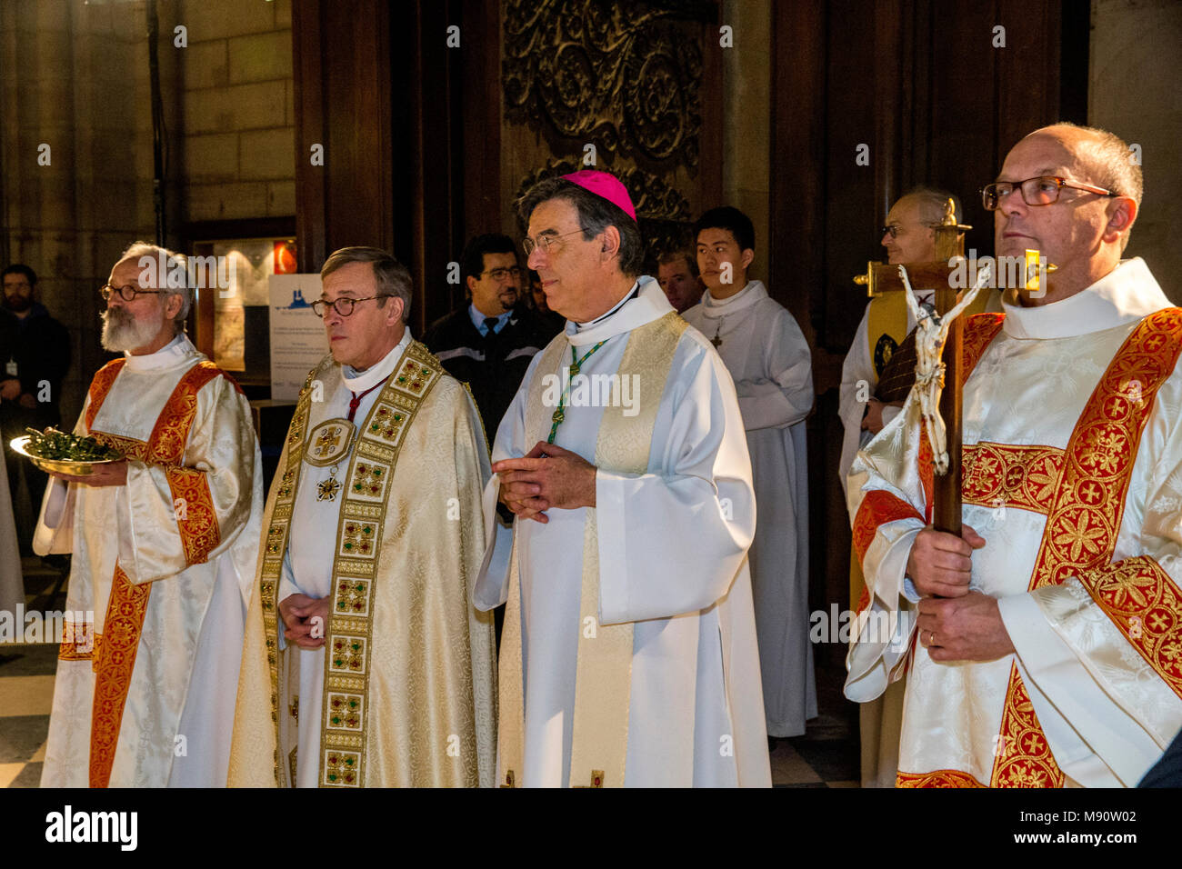 Paris, France. New Paris archbishop Michel Aupetit at Notre Dame de Paris cathedral, France. Stock Photo