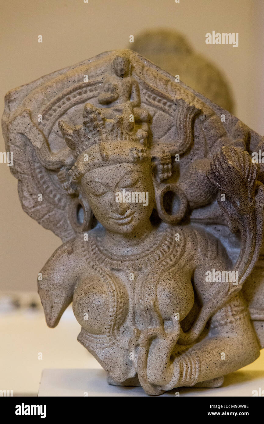 National museum of India, Delhi. Bust of Vajra Tara. Sarnath, Uttar Pradesh. Stone. 10th century C.E. Detail.  India. Stock Photo