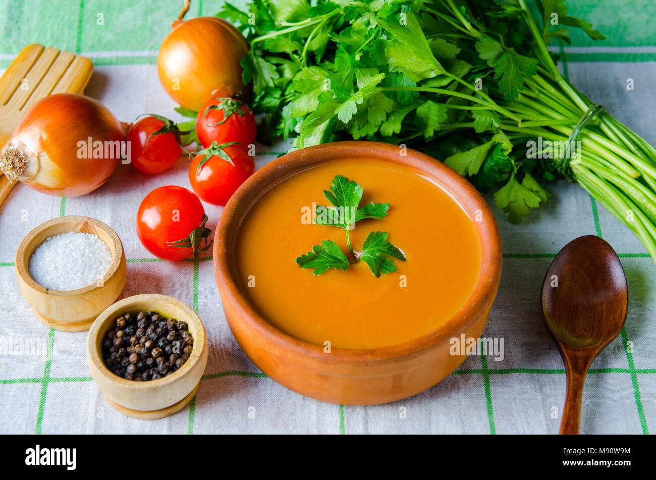Tomato soup prepared in traditional italian style Stock Photo - Alamy