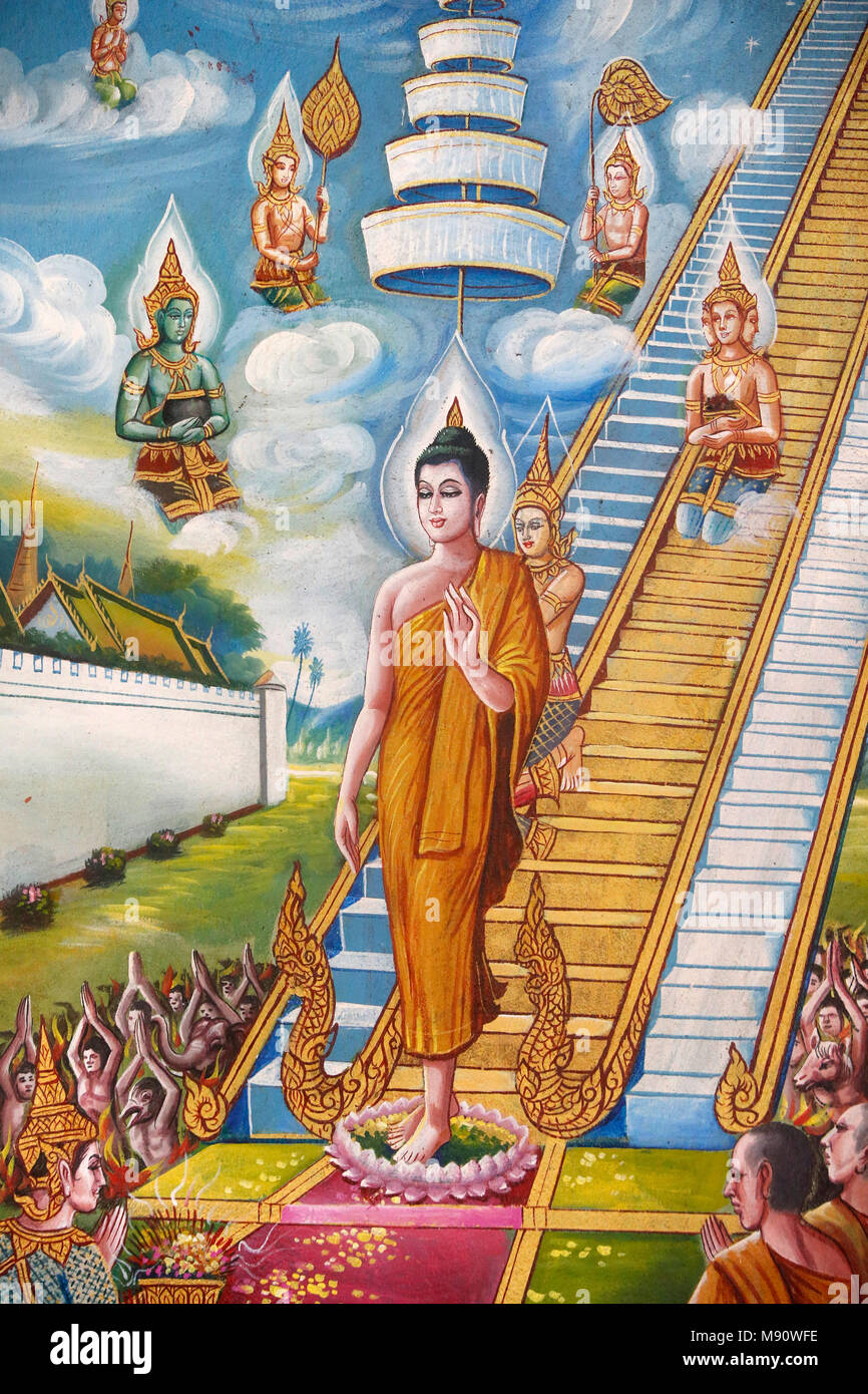 Buddhist fresco in Wat Chiang Mun, Chiang Mai. Thailand Stock Photo Alamy