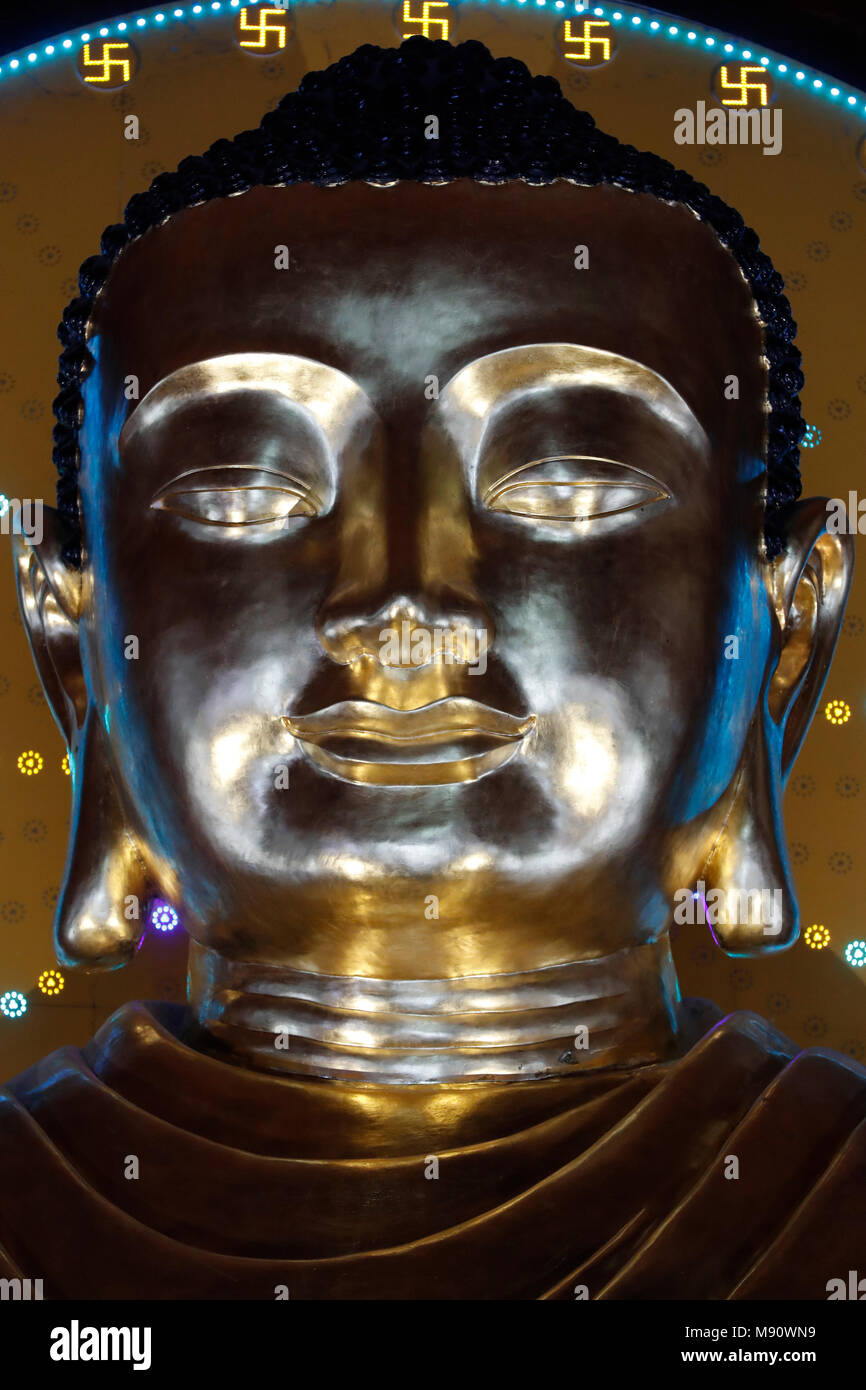 Minh Dang Quang buddhist temple. Golden giant Buddha statue. Ho Chi