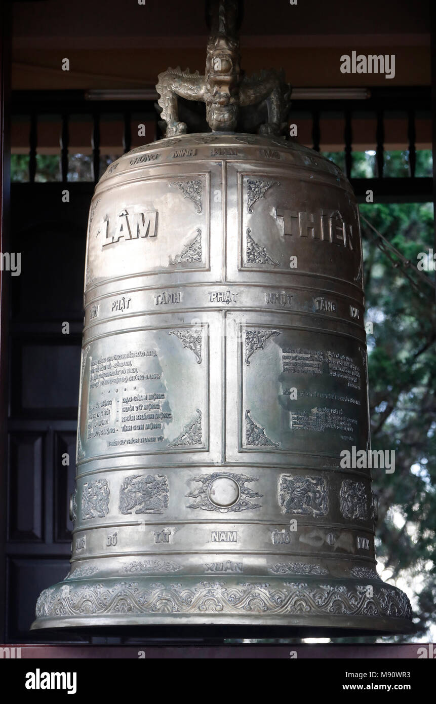 Truc Lam buddhist temple. Bronze buddhist bell.  Dalat. Vietnam. Stock Photo