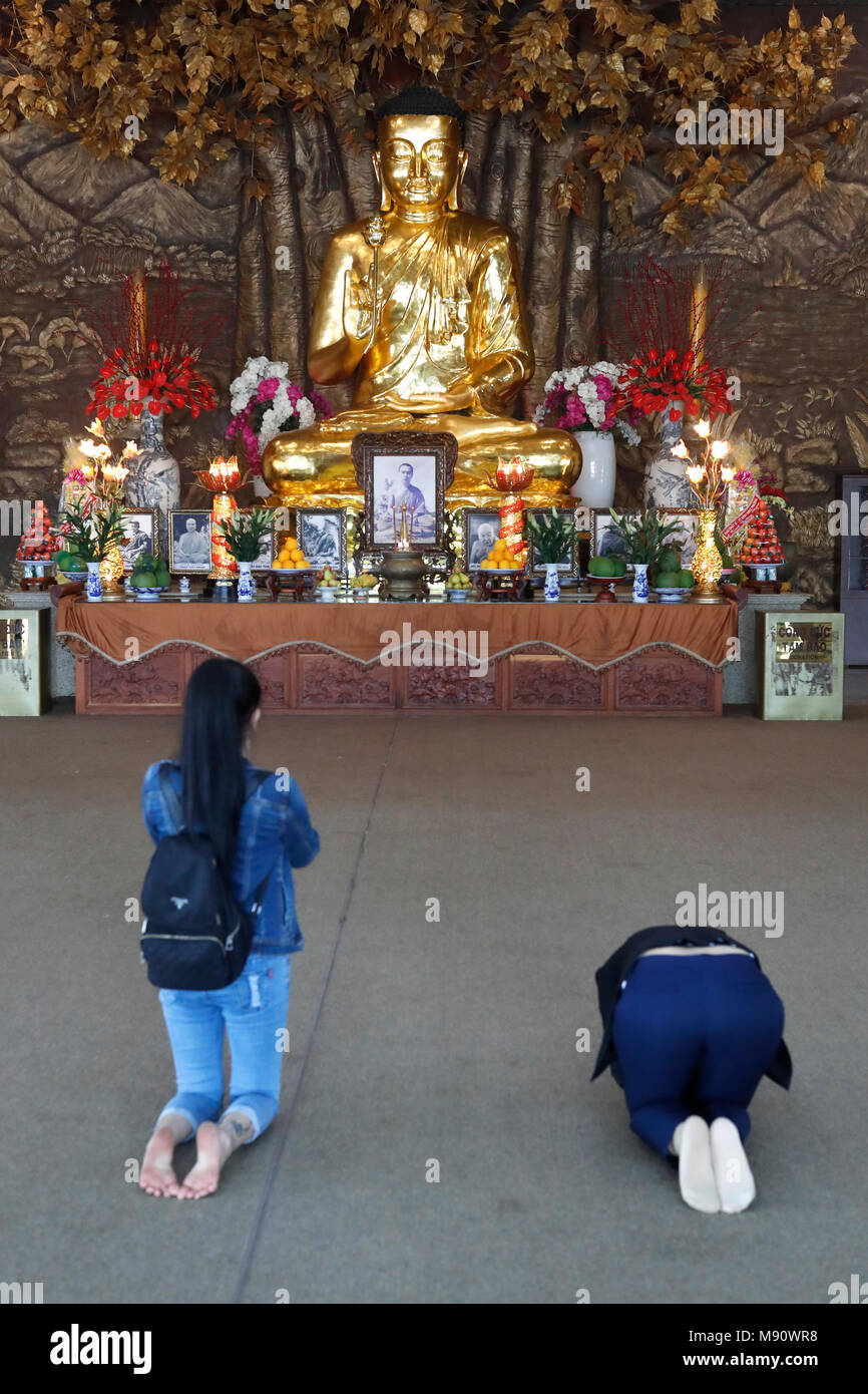 Minh Dang Quang buddhist temple. Golden Buddha with lotus flower