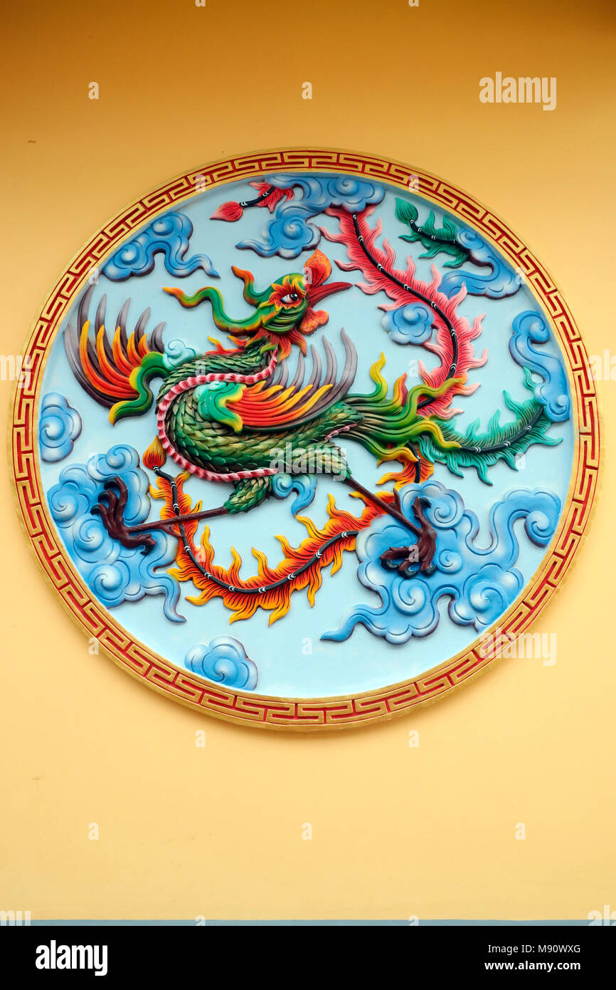 Sung Hung pagoda.  Chinese phoenix sculpture.  Phu Quoc. Vietnam. Stock Photo