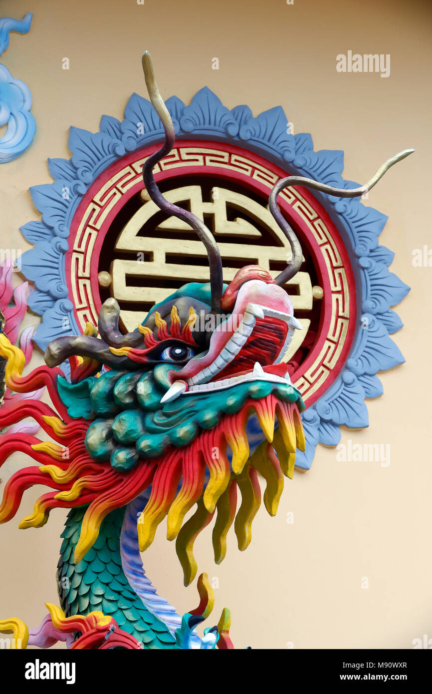 Sung Hung pagoda.  Chinese dragon sculpture.  Phu Quoc. Vietnam. Stock Photo