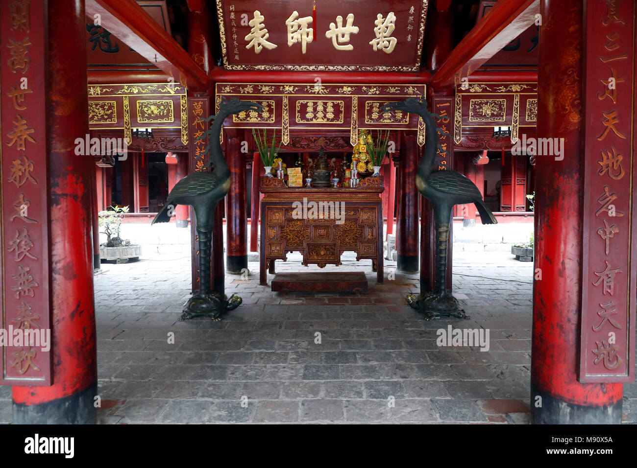 The Temple of Literature is Confucian temple which was formerly a center of learning in Hanoi.   Altar of Confucius.  Hanoi. Vietnam. Stock Photo