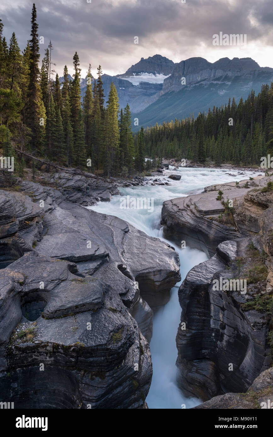 Mistaya Canyon off the Icefields Parkway in the Canadian Rockies, Alberta, Canada.  Autumn (September) 2017. Stock Photo