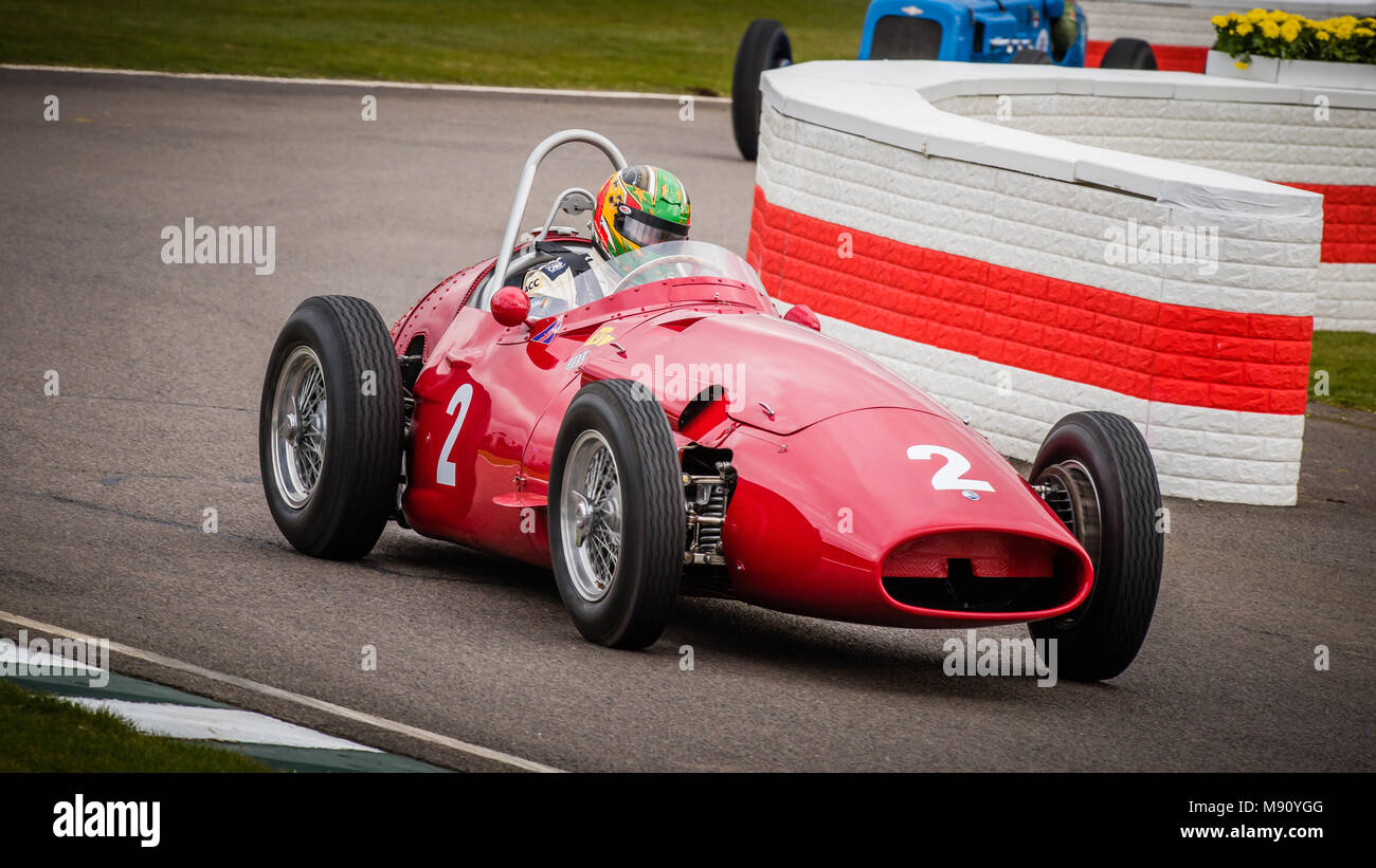 Joaquin Folch-Rusinol rounds the chicane in his 1956 Maserati 250F during the Goodwood Members Meeting 76 at Goodwood Motor Circuit Stock Photo