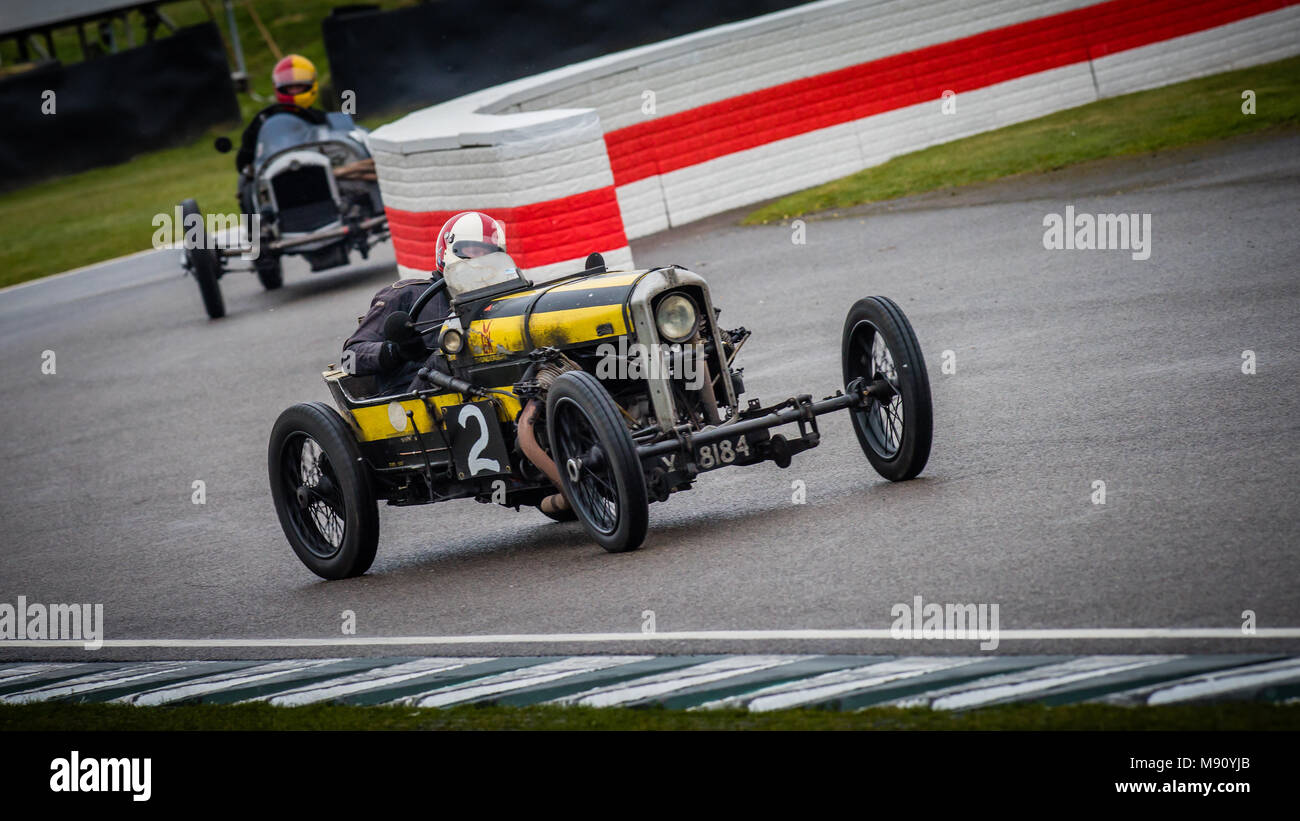 Mark Walker in his 1921 GN Thunderbugl in the Bolster Cup during the 2018 Goodwood Members Meeting 76MM Stock Photo