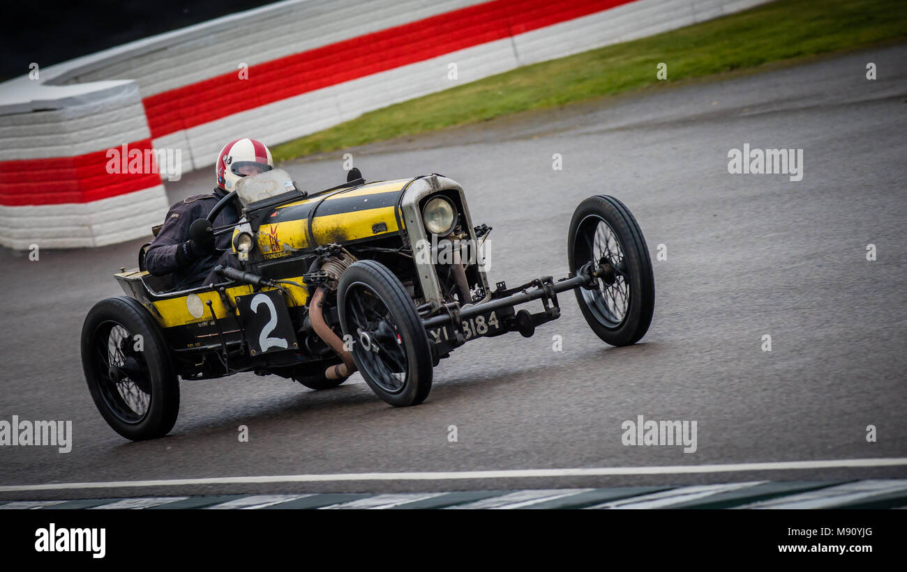 Mark Walker in his 1921 GN Thunderbugl in the Bolster Cup during the 2018 Goodwood Members Meeting 76MM Stock Photo