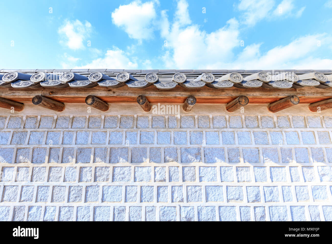 Traditional korean decor roof of village house In Palace, Seoul, South