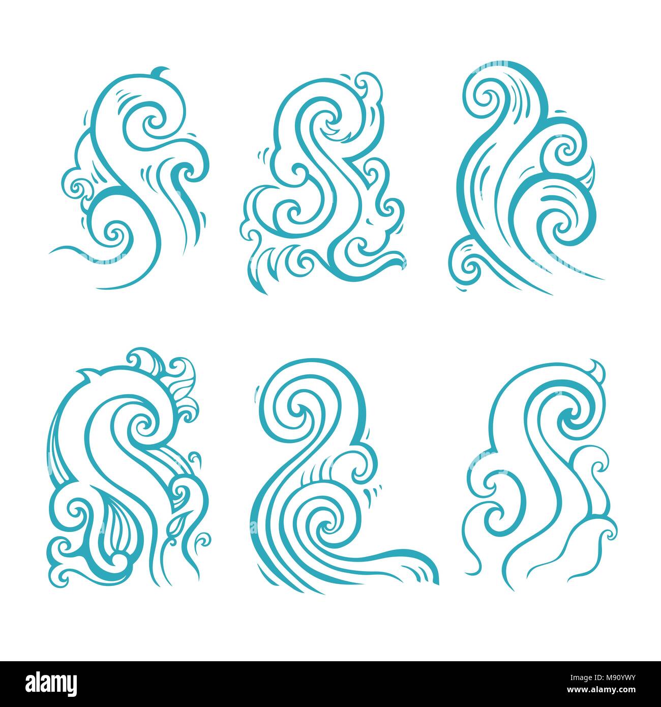 Ocean waves set isolated on white background, vector illustration Stock ...