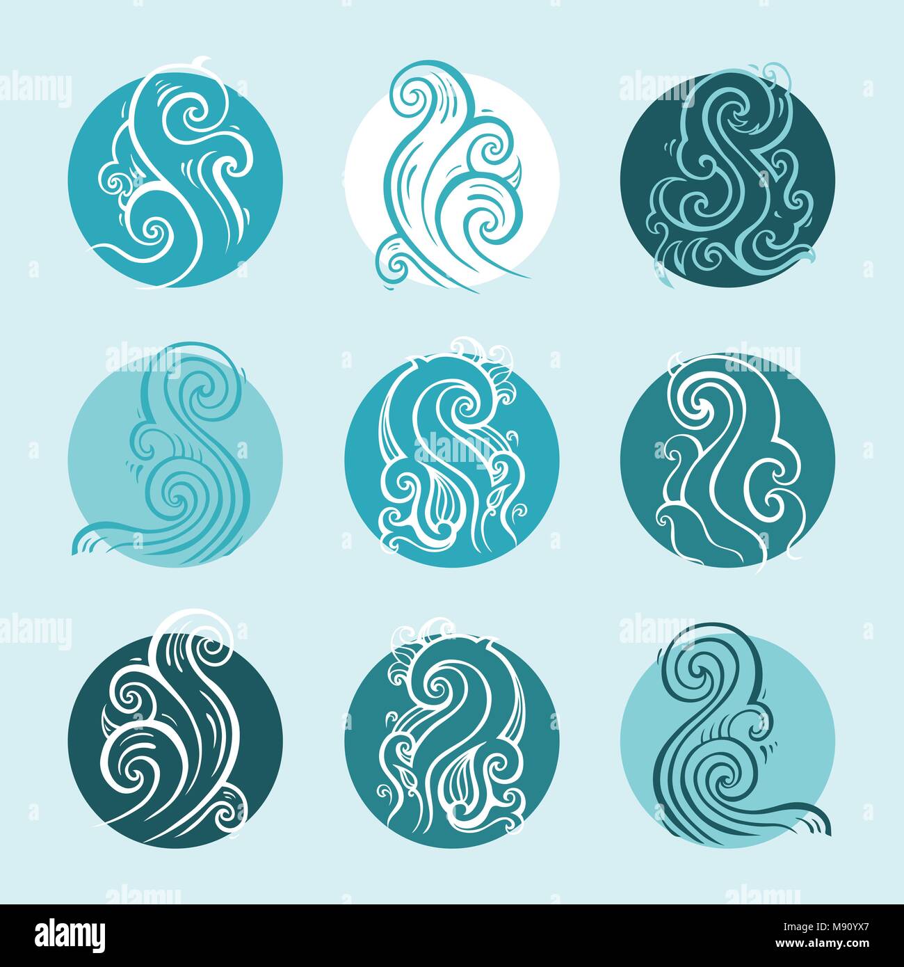 Ocean waves set, Hand drawn illustration Stock Vector Image & Art - Alamy