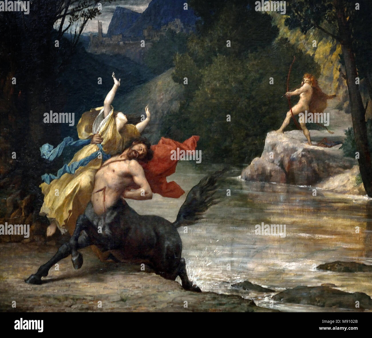 Mort de Nessus - Death of Nessus 1876 Jules Elie DELAUNAY, 1828 - 1891, France, French, ( In Greek mythology, Nessus  was a famous centaur who was killed by Heracles, and whose tainted blood in turn killed Heracles. ) Stock Photo