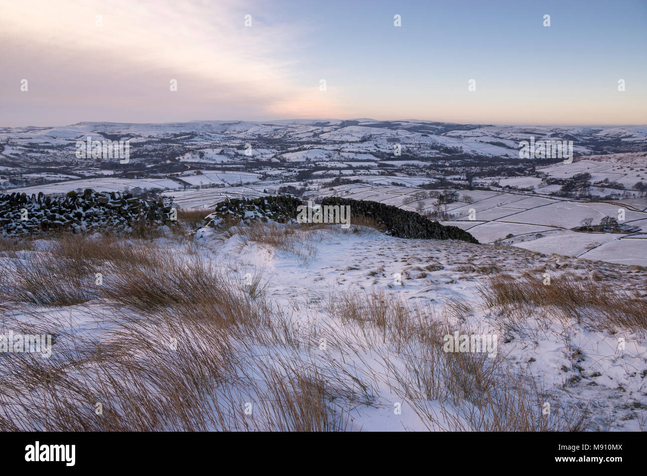 Snow covered English countryside on a beautiful winter morning. South