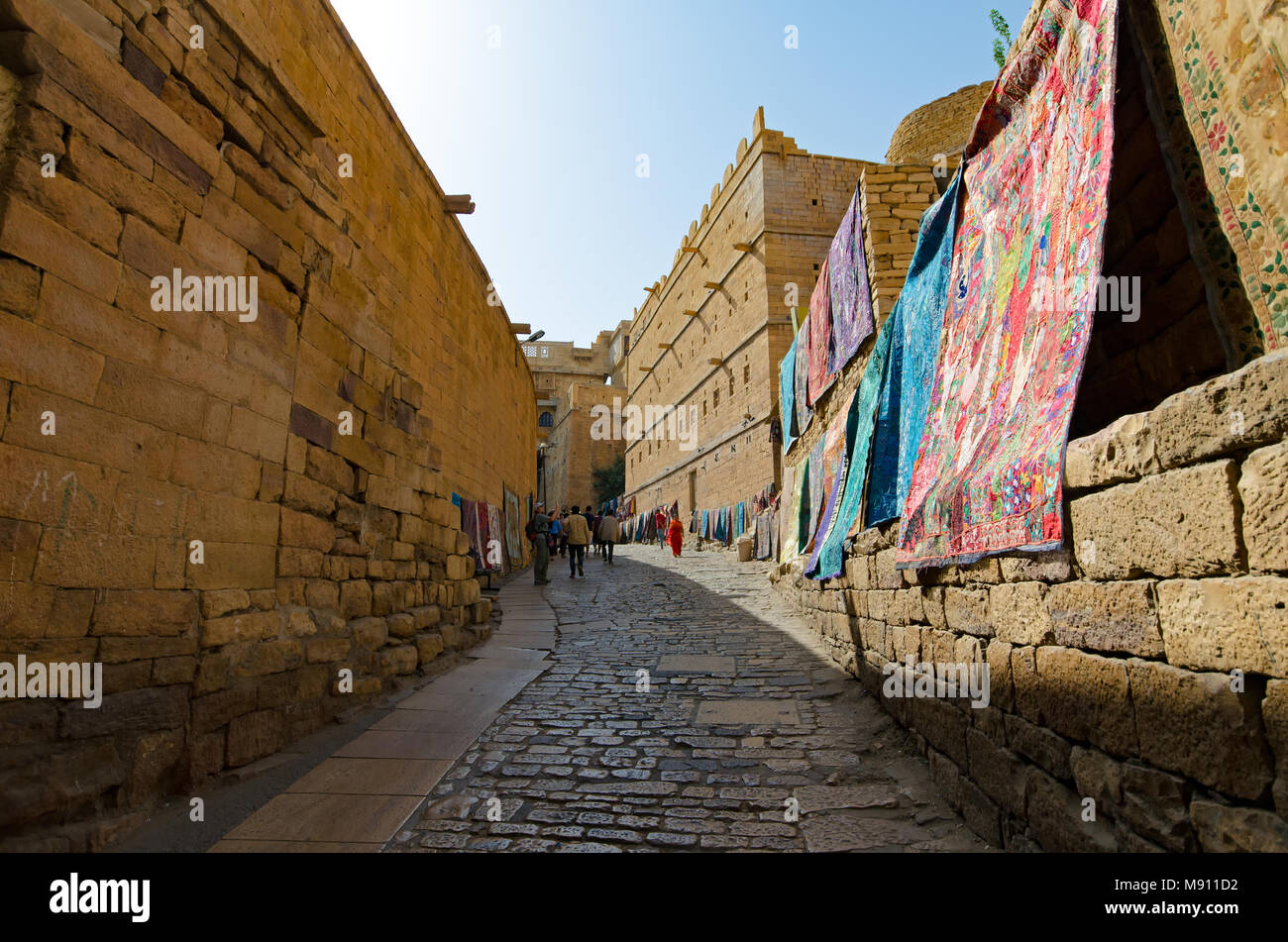 Inside the Jaisalmer fort in Rajasthan, India. One of the last living fort in the world. Stock Photo