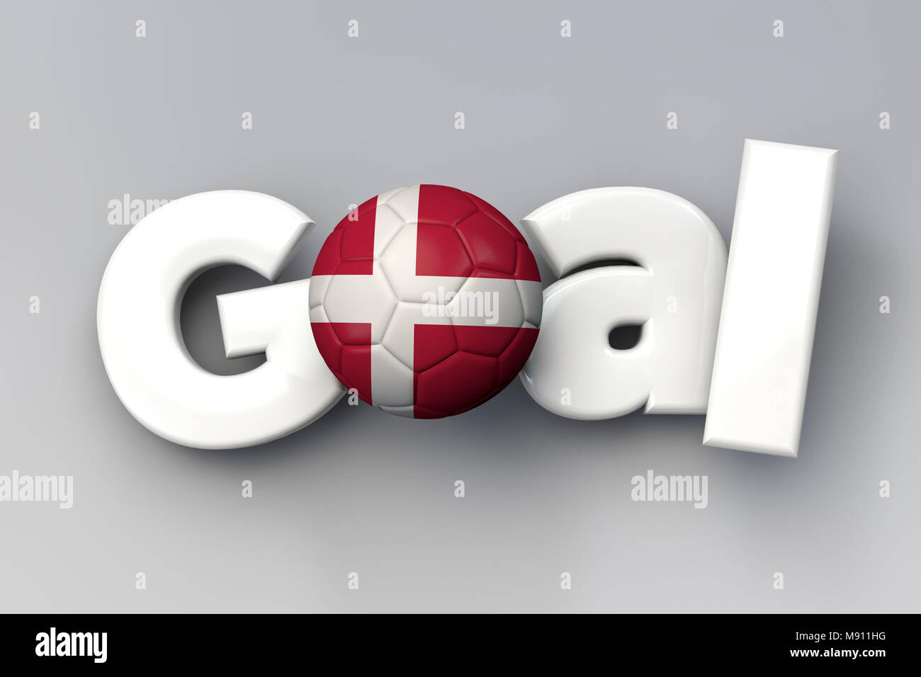 Football goal with a denmark flag soccer ball. 3D Rendering Stock Photo