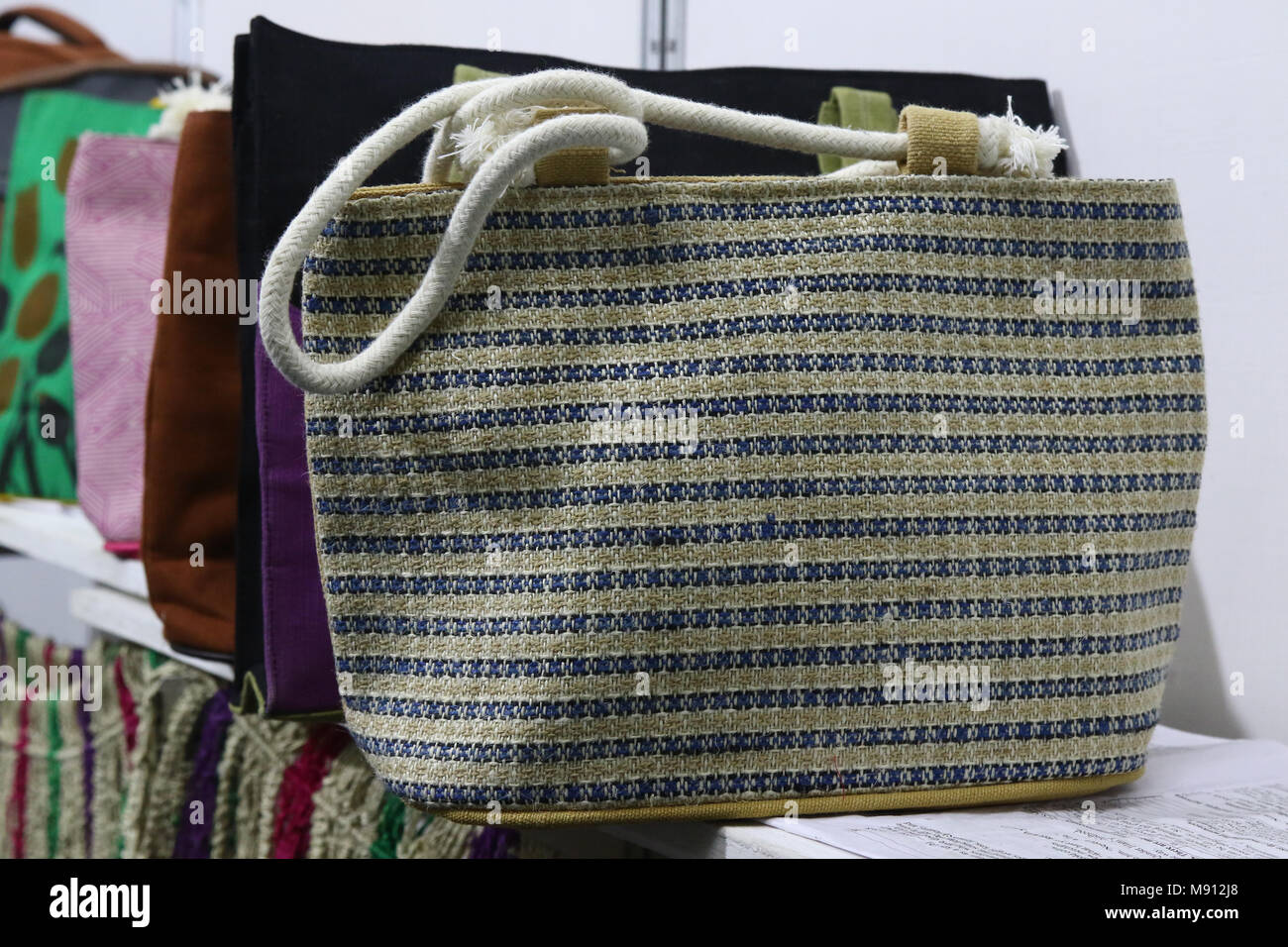 Dhaka 2018. Varieties Handicraft jute bags products displayed in dhaka