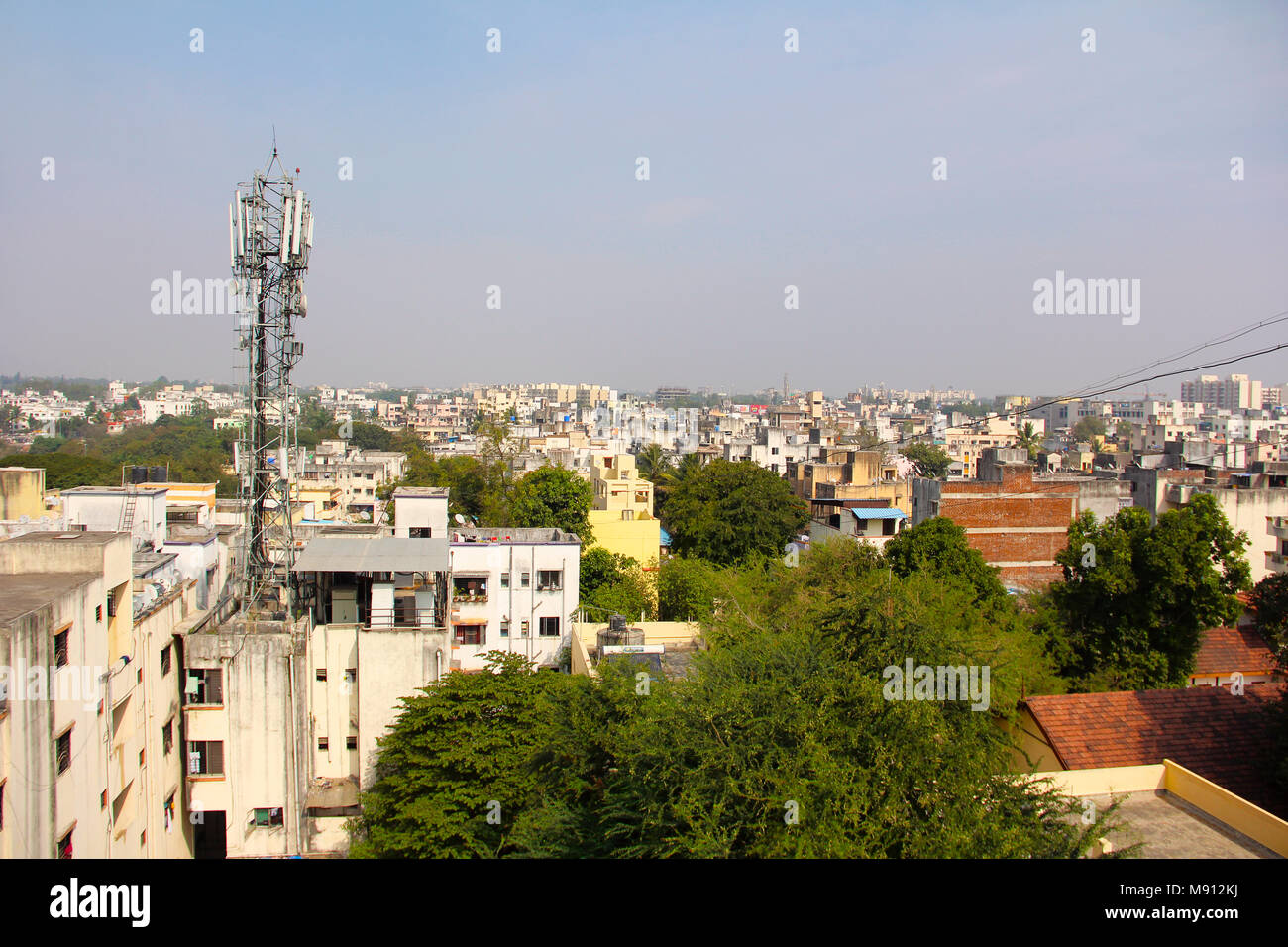 Modern cityscape with mobile tower and building at Chinchwad, Pune Stock Photo