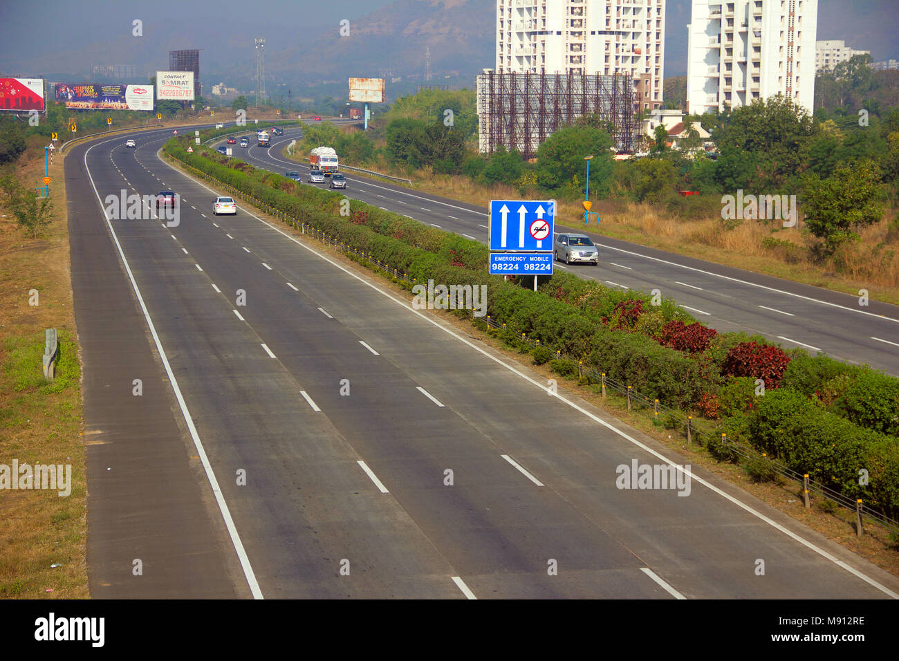 View of Pune Mumbai Expressway near Somatane Toll Plaza at Pune Stock Photo