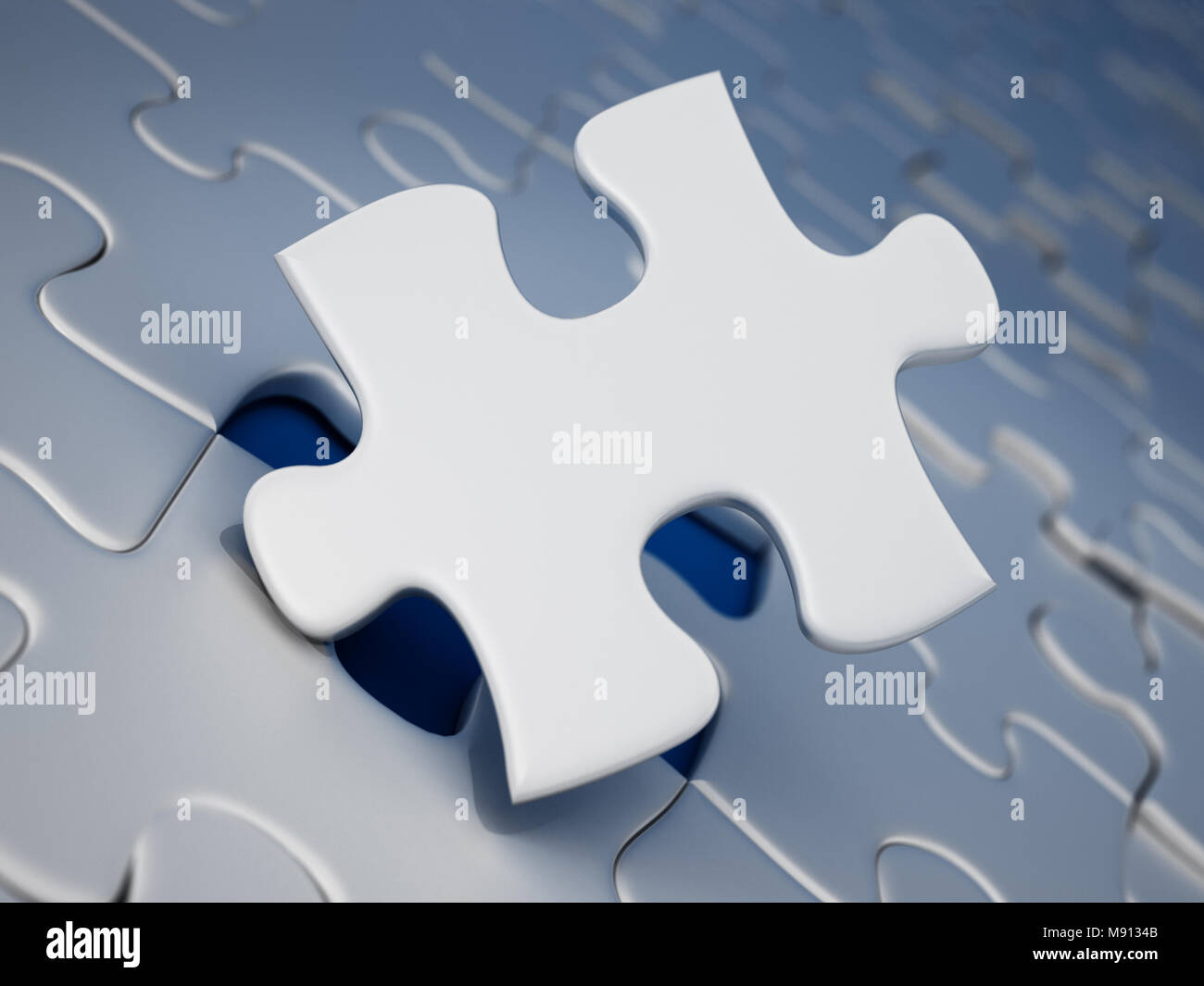 Jigsaw puzzle piece standing next to the missing part hole. 3D