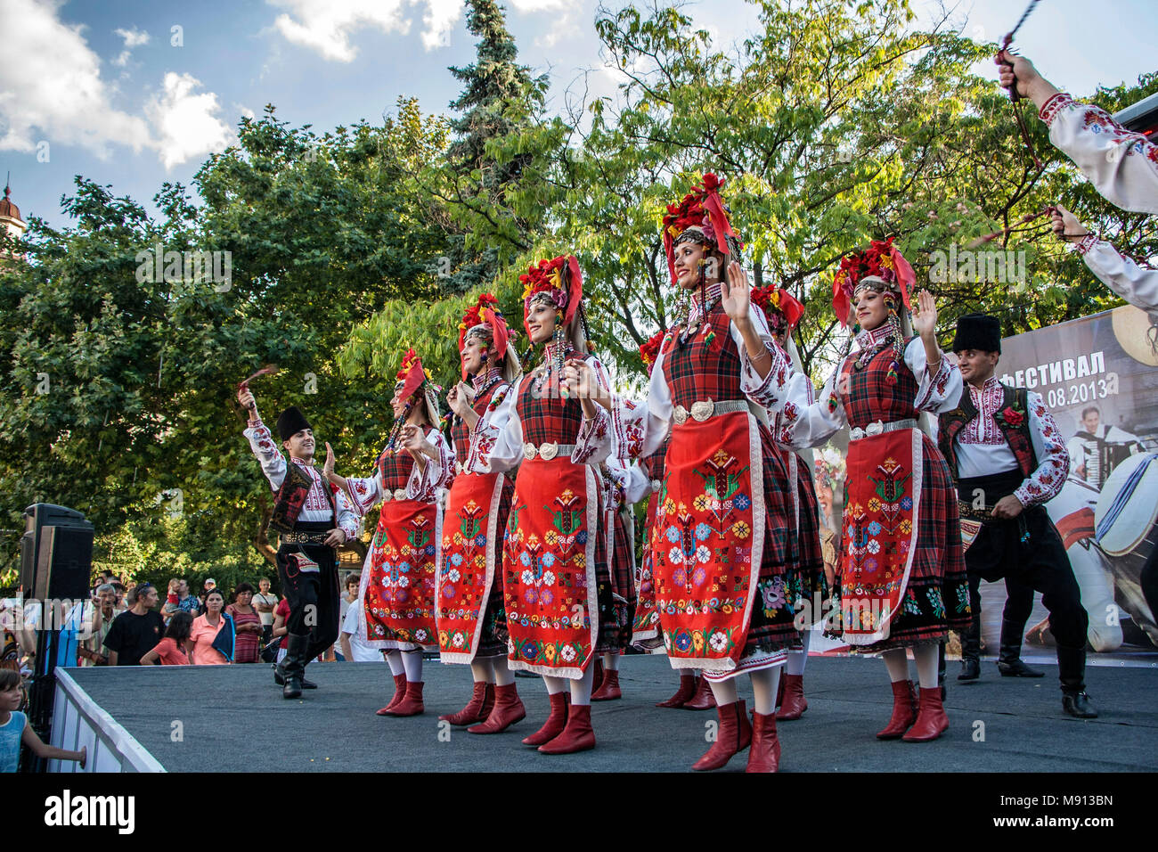 Plovdiv, Bulgaria 3rd August 2013: dancers from Ensamble Trakia performing on stage of the XIX International Folklore Festival Stock Photo